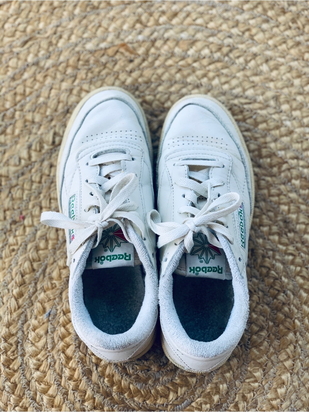 Reebok White Leather Sneakers with Green Logo